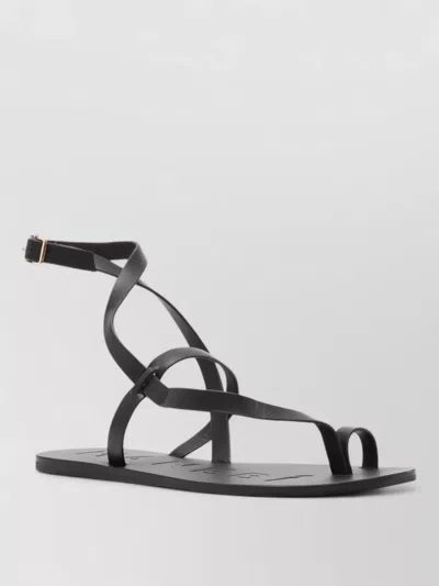 Manebi Leather Sandals Ankle Strap Flat Sole In Black