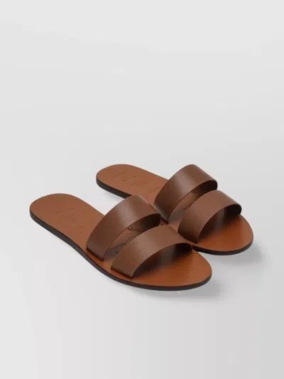 Manebi Leather Sandals Double Straps In Brown