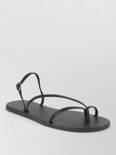 Manebi Leather Slide Sandals Open Toe Flat In Black