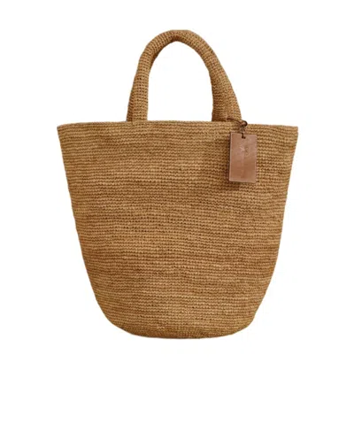 Manebi Logo-tag Raffia Tote Bag In Brown