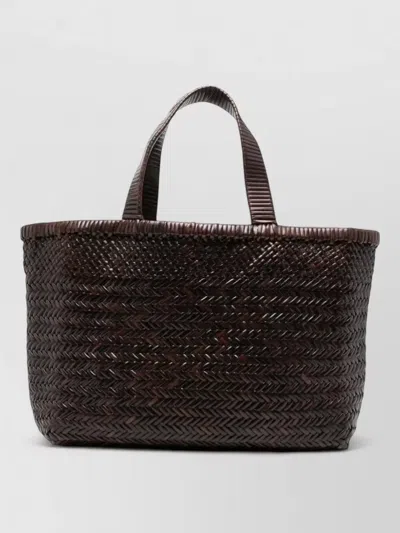 Manebi Medium Leather Tote Bag Top Handles Woven