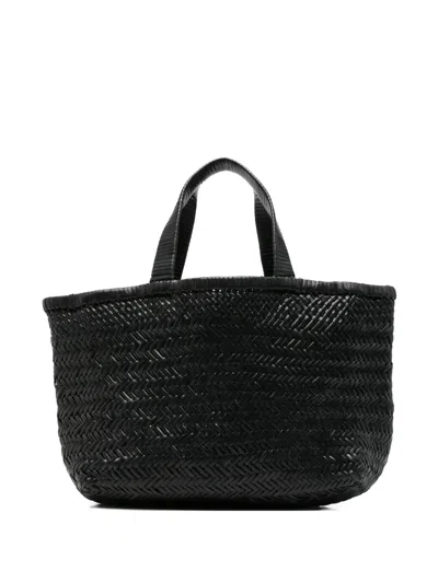 Manebi Medium New Sunset Woven Leather Tote Bag In Black