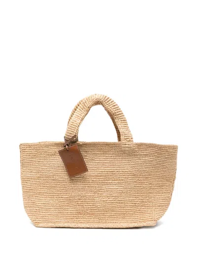 Manebi Medium New Sunset Woven-raffia Tote Bag In Nude