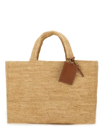 Manebi Medium Raffia Handbag "sunset" In Sand