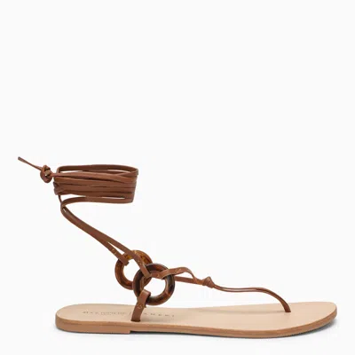 Manebi Mer Brown Leather Sandal In Beige