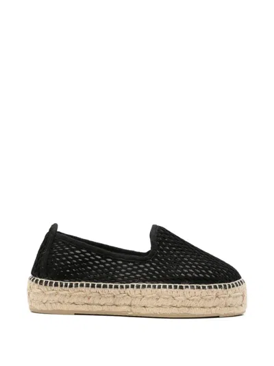Manebi Mesh-knit Platform Espadrilles In Black