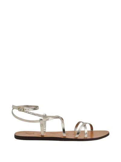 Manebi Metallic Ankle-strap Flat Sandals In Gold