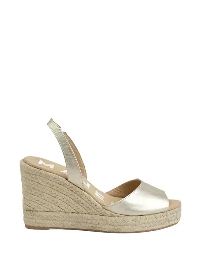 Manebi Metallic-leather Slingback Espadrilles In Gold