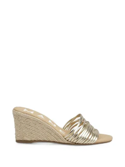 Manebi Metallic-leather Wedge Espadrilles In Gold