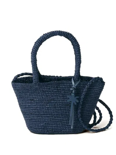 Manebi Micro Sunset Raffia-weave Top-handle Bag In Blue