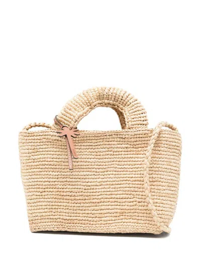Manebi Manebí Mini Beige 'new Sunset' Shopping Bag In Raffia
