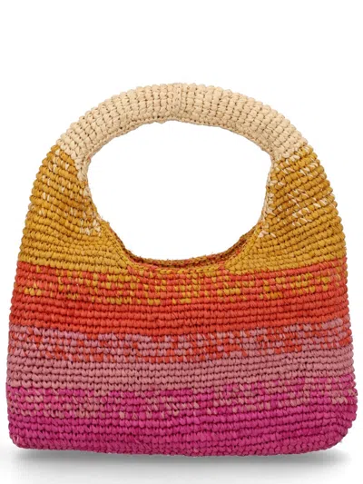 Manebi Mini Halfmoon Raffia Handbag - 24 Cm X 21 Cm X 6 Cm In Multi