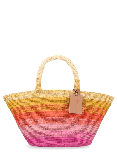 Manebi Mini Natural Raffia Shoulder Bag In Multi