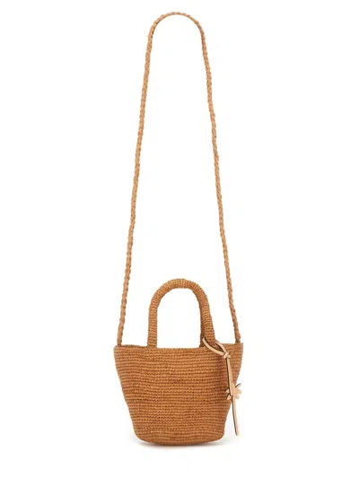Manebi Mini Raffia Crossbody Handbag In Orange