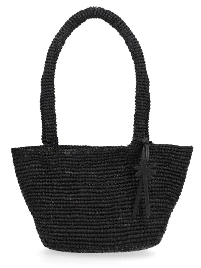 Manebi Mini Raffia Shoulder Bag In Black