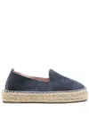 Manebi Round Toe Suede Slip-on With Espadrille Sole In Navy Blue