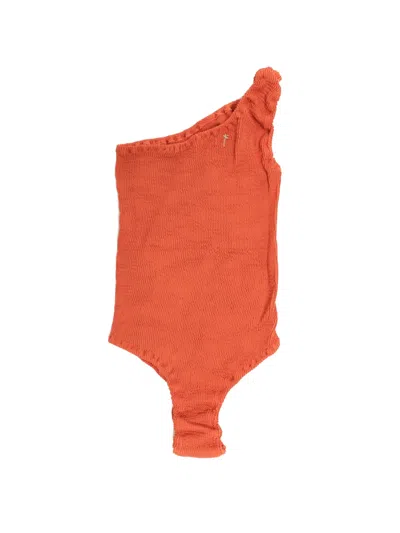 Pre-owned Manebi One-shoulder Seersucker Swimsuit In Orange