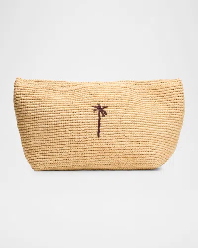 Manebi Palm Tree Raffia Clutch Bag