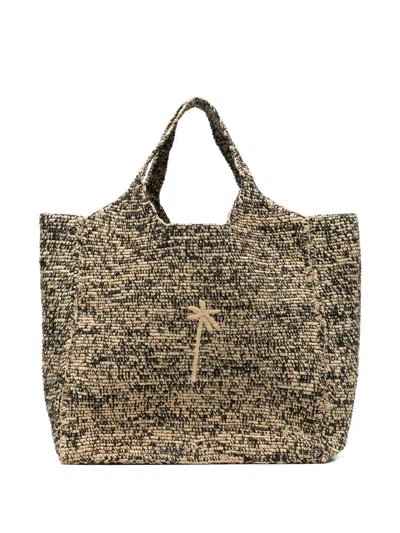 Manebi Palm Tree-embroidered Raffia Tote Bag In Brown