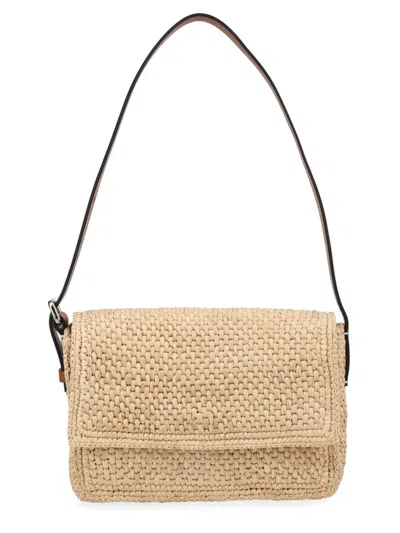 Manebi Paloma Handwoven Raffia Shoulder Bag In Beige