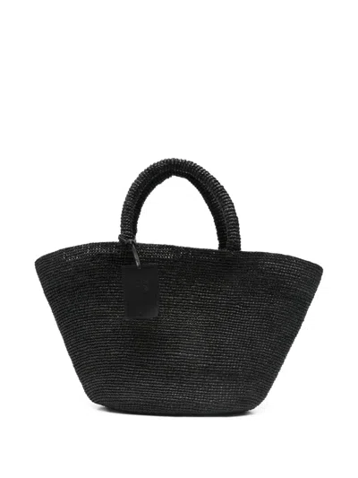 Manebi Panier Raffia Tote Bag In Black