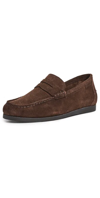 Manebi Penny Loafers Suede Cocoa In Brown