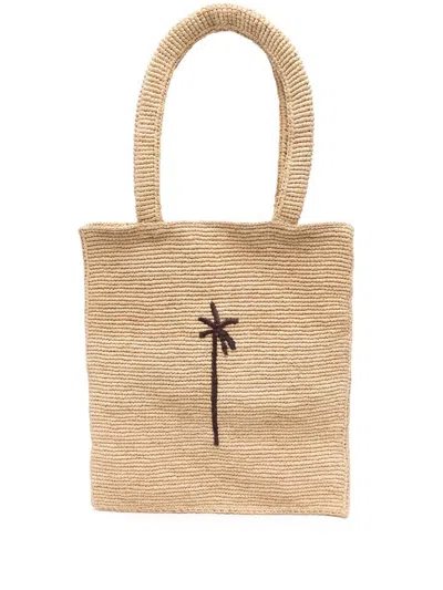 Manebi 'plam' Shoulder Bag In Raffia In Beige