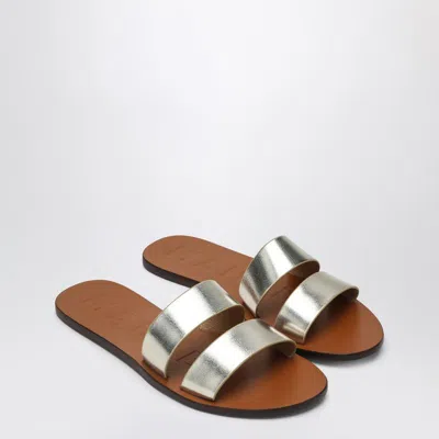 Manebi Platinum Colored Strap Sandals In Leather In Gold