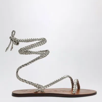 Manebi Platinum Leather Sandals In Silver