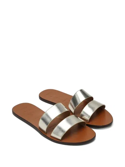 Manebi Platinum-strap Sandals In Silver