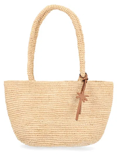 Manebi Powder Raffia Leather Bag In Neutral