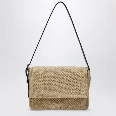 Manebi Raffia And Leather Shoulder Bag In Beige