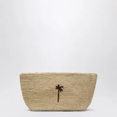 Manebi Manebí Raffia Clutch With Logo Embroidery In Beige