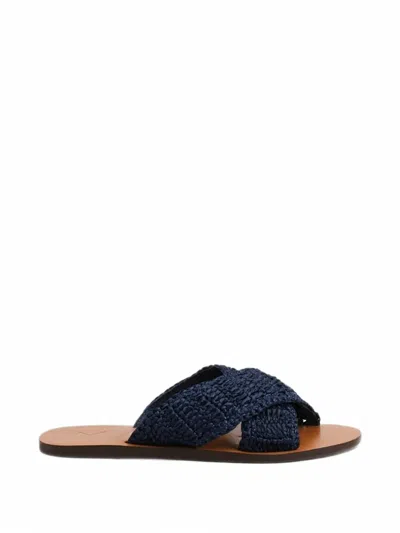 Manebi Raffia Crossover Sandals In Blue