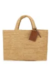 Manebi Sunset Woven Raffia Leather Tag Tote Bag In Brown