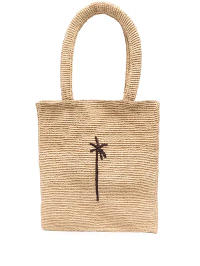 Manebi Raffia Plam Tote Bag In Neutrals