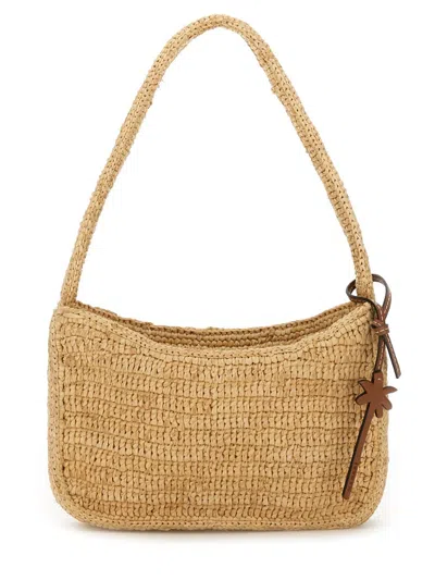 Manebi Raffia Shoulder Bag In Beige