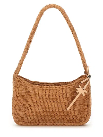 Manebi Raffia Shoulder Bag In Orange