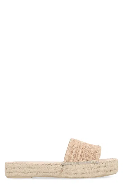 Manebi Raffia Slides In Beige