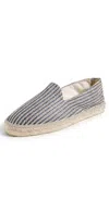 Manebi Raffia Stripe Classic Espadrilles Raffia Natural And Navy Blue