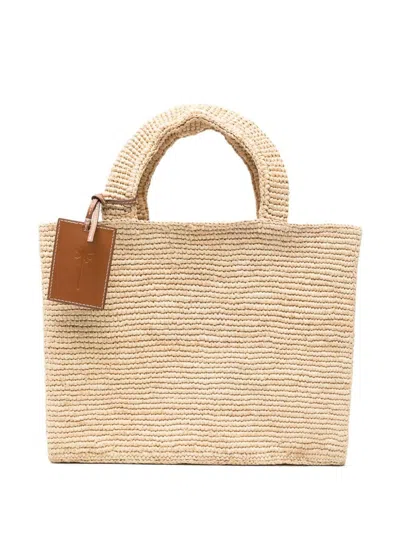 Manebi Raffia Tote Bag In Beige