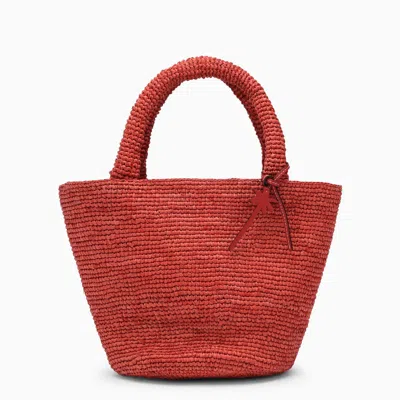 Manebi Rust Coloured Raffia Medium Bag In Red