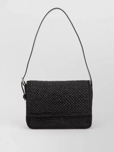 Manebi Shoulder Bag Adjustable Strap Woven Texture In Black