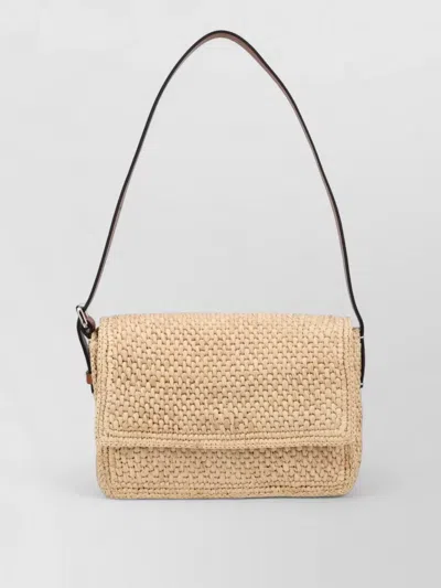 Manebi Shoulder Bag Woven Texture Adjustable Strap In Neutral