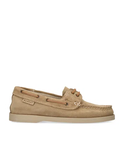 Manebi Suede Boat Shoes In Beige