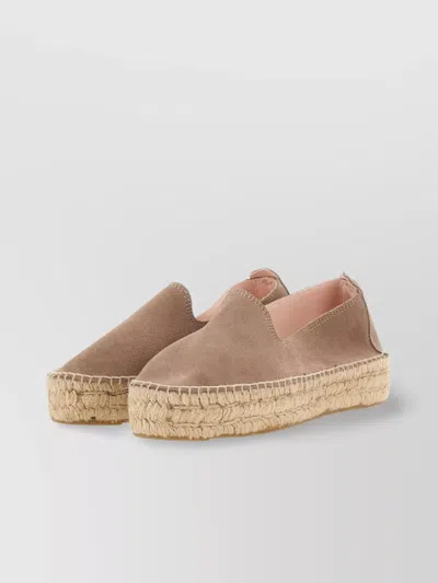Manebi Suede Espadrilles With Jute Detail And Rubber Sole In Neutral