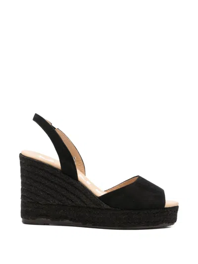 Manebi Suede Jute-sole Heeled Sandals In Black
