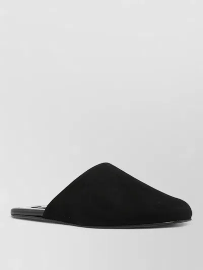 Manebi Suede Leather Flat Closed Toe Slippers In Black