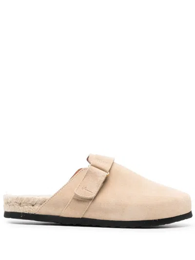 Manebi Round-toe Suede Slides In Neutrals