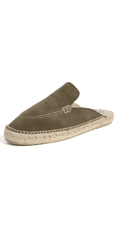 Manebi Suede Traveler Mule Espadrilles Forest In Green